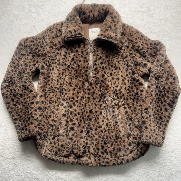Abercrombie &‎ Fitch A&F Half Zip Jacket Pullover Womens Sz XS Leopard Faux Fur - Picture 1 of 9